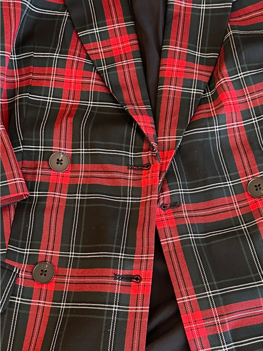 Express Red and Black Plaid Double-Breasted Blazer